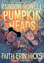 De cover van de graphic novel 'Pumpkinheads' van Rainbow Rowell en Faith Erin Hicks, met Deja en een jongen met pompoenhoofden.