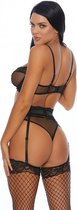 Caught Playing Bra, Garter Belt and Panty - Black - L - Lingerie For Her - 2 Pcs Set