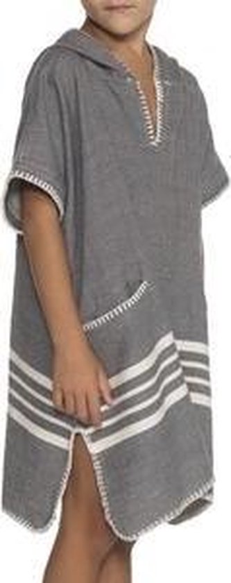 Kinder Strandponcho Dark Grey - 8-9 jaar - - jongens/meisjes/unisex pasvorm - poncho handdoek voor kinderen met capuchon - zwemponcho - badcape - badponcho