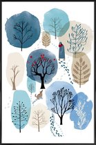 JUNIQE - Poster met kunststof lijst Winter Forest -13x18 /Blauw &