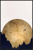 JUNIQE - Poster in kunststof lijst Two Birds Gold -20x30 /Ivoor