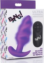 21X Vibrating Silicone Swirl Butt Plug with Remote - Purple