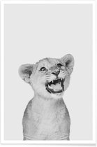 JUNIQE - Poster Leeuwenwelp - zwart-wit fotografie -40x60 /Wit & Zwart