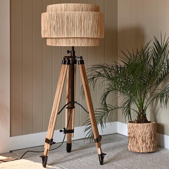Riviera Maison Vloerlamp - RM Wooden Tripod Floor Lamp - Naturel | bol.com