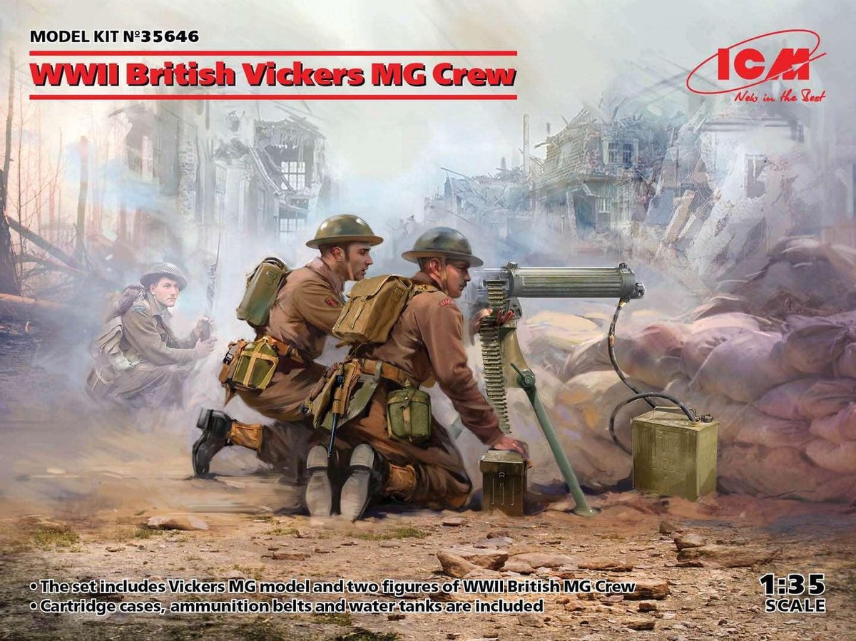 ICM Modelbouwpakket Auto - 35646 WWII British Vickers MG Crew (Vickers MG - 2 figures) Plastic - 1:35 - Modelbouw