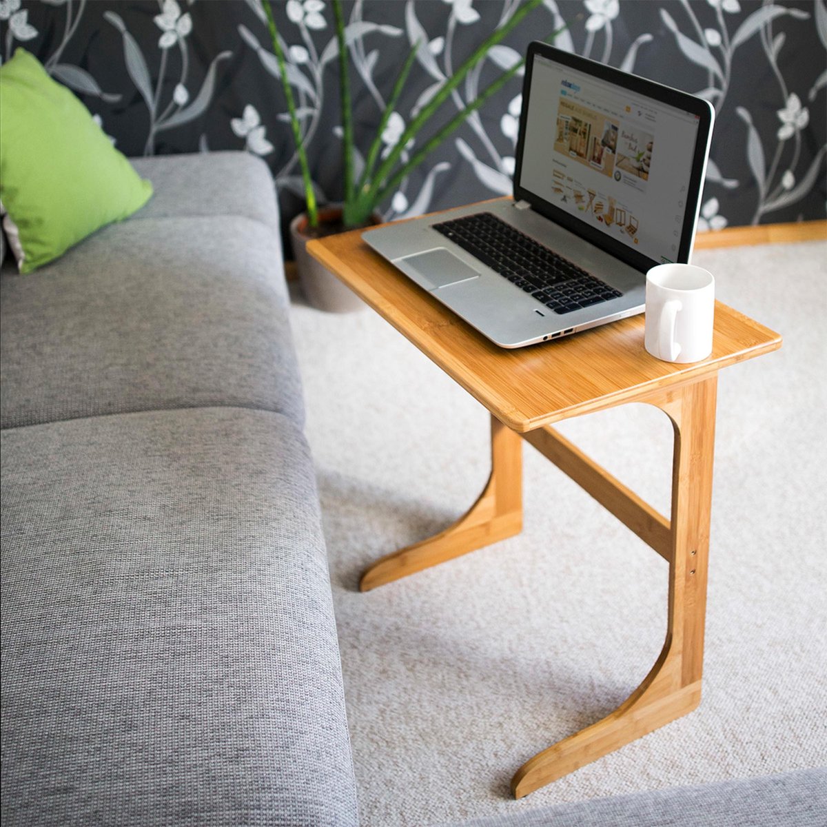 Relaxdays laptoptafel bamboe, HxBxD: 62,5x60x40 cm, bijzettafel voor notebook, praktisch tafelblad, natuur