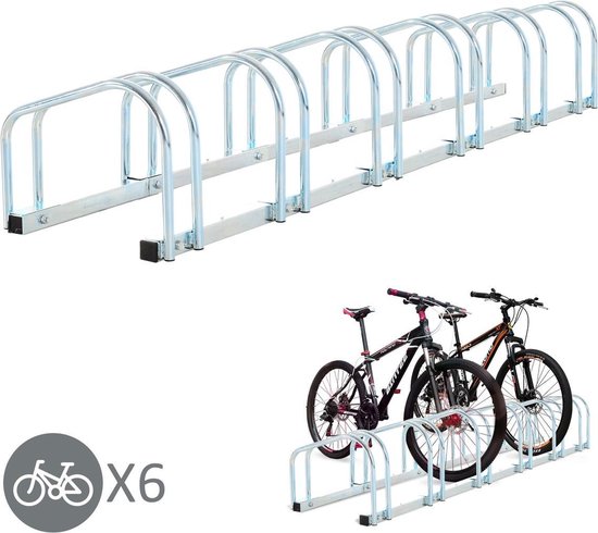 Fietsenrek - Fietsrek -Fietsstandaard - Voor 6 fietsen - Muurmontage mogelijk - 160 x 33 x 27 cm - Verzinkt staal
