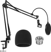 microfoon arm - Verstelbare microfoonstandaard - microfoonarm met microfoon - pop-sleuf - microfoonclip - 3/8 inch tot 5/8 inch schroefadapter en microfoon windscherm