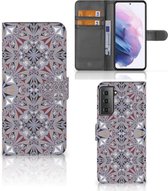 GSM Hoesje Geschikt voor Samsung Galaxy S21 Plus Flipcover Flower Tiles