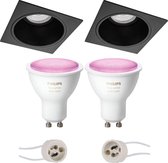 PHILIPS HUE - LED Spot Set GU10 - White and Color Ambiance - Bluetooth - Prima Minko Pro - Inbouw Vierkant - Mat Zwart - Verdiept - 90mm