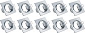 Spot Armatuur 10 Pack - Iona - GU10 Fitting - Inbouw Vierkant - Glans Chroom Aluminium - Kantelbaar 80mm