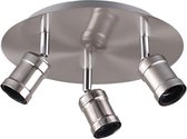 LED Plafondspot - Iona Korli - E27 Fitting - 3-lichts - Rond - Mat Nikkel - Aluminium