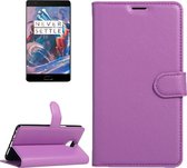 Voor OnePlus Three Litchi Texture Horizontaal Flip Leren Case met Magnetische Gesp & Houder & Kaartsleuven & Portemonnee (Paars)