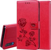 Rose reliëf horizontaal Flip PU lederen tas voor Galaxy A50, met houder & kaartsleuven & portemonnee (rood)