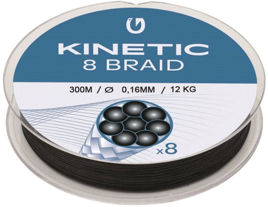 Kinetic 8 Braid - Noir - Ligne tressée - 300m - 0.16mm - 12.0kg - Zwart