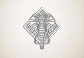 Line Art - Olifant 3 met achtergrond - XS - 27x25cm - EssenhoutWit - geometrische wanddecoratie