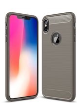 Brushed Texture Carbon Fiber Shockproof TPU beschermende achterkant van de behuizing voor iPhone XS Max (grijs)