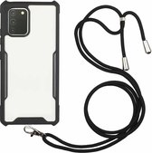 Voor OPPO A92 / A52 acryl + kleur TPU schokbestendig hoesje met nekkoord (zwart)