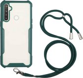 Voor OPPO Realme C15 / C12 / Narzo 20 acryl + kleur TPU schokbestendig hoesje met nekkoord (donkergroen)