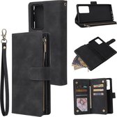 Voor Samsung Galaxy Note20 Ultra Multifunctionele Retro Frosted Horizontale Flip Leren Case met Kaartsleuf & Houder & Rits Portemonnee & Fotolijst & Lanyard (Zwart)