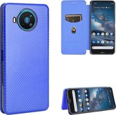 Voor Nokia 8.3 5G Carbon Fiber Texture Magnetische Horizontale Flip TPU + PC + PU Leather Case met Card Slot (Blue)