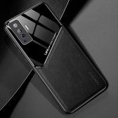 Voor Vivo X50 All-inclusive lederen + organische glazen telefoonhoes met metalen ijzeren plaat (zwart)