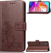 Lucky Clover Pressed Flowers Pattern Leather Case voor Galaxy A70, met houder & kaartsleuven & portemonnee & draagriem (bruin)