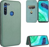 Voor Motorola Moto G8 Carbon Fiber Texture Magnetische Horizontale Flip TPU + PC + PU Leather Case met Touw & Kaartsleuf (Groen)