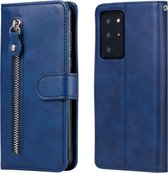 Voor Samsung Galaxy Note20 Ultra Mode Kalf Textuur Rits Horizontale Flip Leren Case met Standaard & Kaartsleuven & Portemonnee Functie (Blauw)