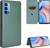 Voor OPPO Reno4 5G koolstofvezel textuur magnetische horizontale flip TPU + pc + PU lederen tas met kaartsleuf (groen)