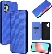 Voor Samsung Galaxy A32 Carbon Fiber Texture Magnetische Horizontale Flip TPU + PC + PU Leather Case met Card Slot (Blue)