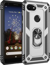 Voor Google Pixel 3a XL schokbestendige TPU + pc-beschermhoes met 360 graden roterende houder (zilver)