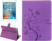 Voor iPad Pro 9.7 inch geperste bloemen vlinder patroon horizontale flip PU lederen tas met magnetische gesp & houder & kaartsleuven & portemonnee (paars)