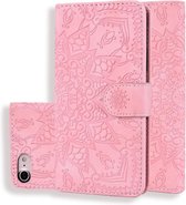 Kalfspatroon dubbel opvouwbaar design reliëf lederen tas met portemonnee & houder & kaartsleuven voor iPhone SE 2020 & 8 & 7 (roze)