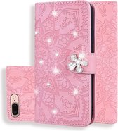 Voor iPhone 7 Plus / 8 Plus Kalfspatroon Diamond Mandala Dubbel opvouwbaar ontwerp Reliëf lederen hoes met portemonnee & houder & kaartsleuven (roze)