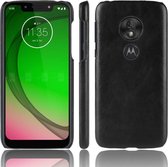 Schokbestendig Litchi Texture PC + PU-hoesje voor Motorola Moto G7 Play (zwart)