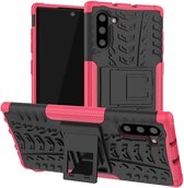 Voor Samsung Galaxy Note10 Bandentextuur Schokbestendig TPU + PC Beschermhoes met houder (Rose Red)