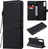 Voor Sony Xperia 10 II Effen Kleur Horizontale Flip Beschermende Leren Case met Houder & Kaartsleuven & Portemonnee & Fotolijst & Lanyard (Zwart)