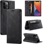 AutSpace A01 Retro Skin-feel Crazy Horse Texture Horizontale flip lederen tas met houder & kaartsleuven & portemonnee & RFID voor iPhone 12/12 Pro (zwart)