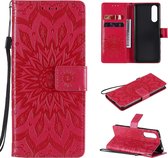 Voor Sony Xperia5 II Sun Embossing Pattern Horizontale Flip Leather Case met Card Slot & Holder & Wallet & Lanyard (Red)