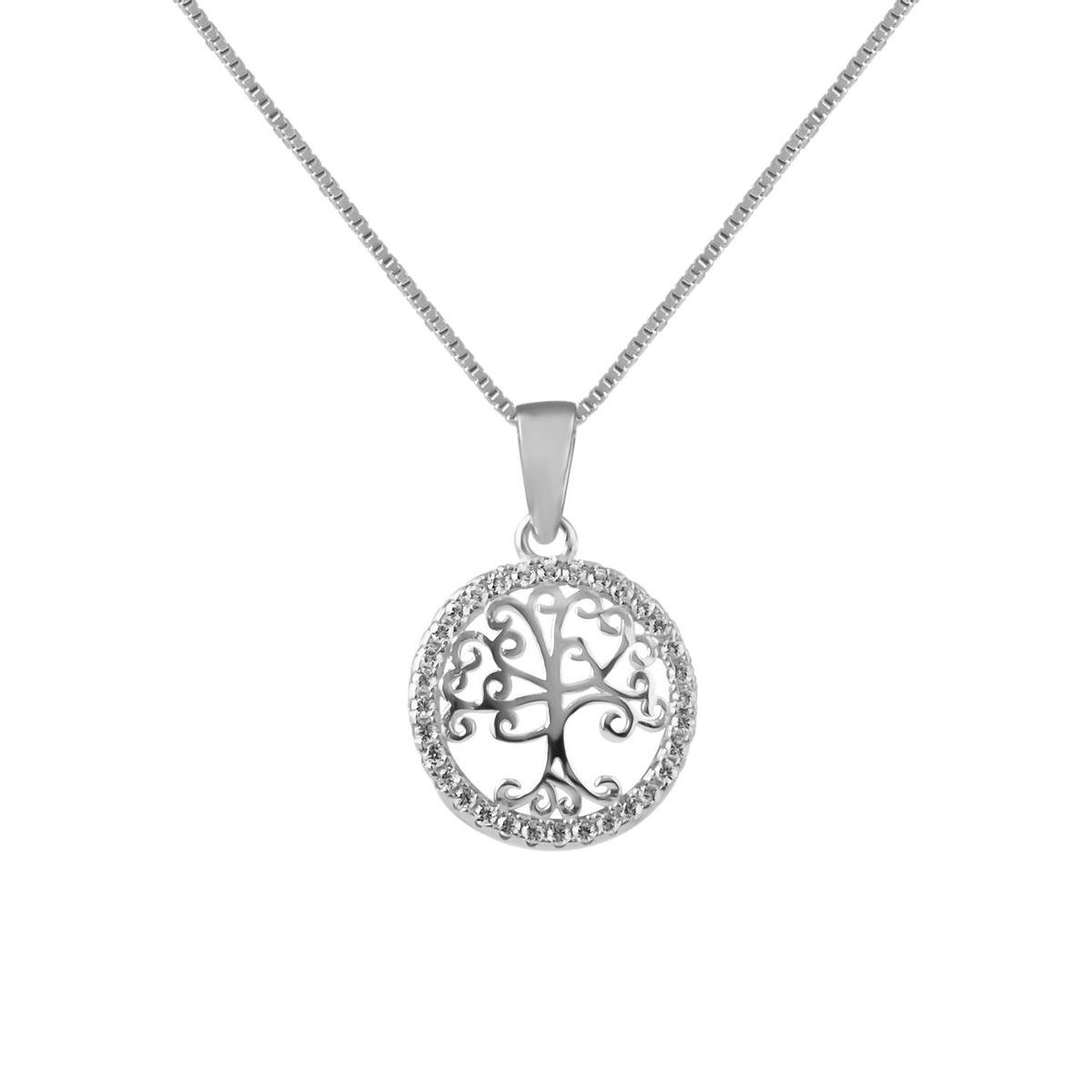 Zilveren ketting - dames ketting met levensboom hanger - 925 zilver