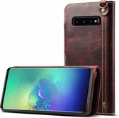 Voor Galaxy S10 Denior Oil Wax koeienhuid magnetische knop Horizontale flip lederen tas met kaartsleuven en portemonnee (donkerrood)