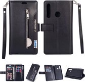 Voor Samsung Galaxy M30 / Galaxy A40s Multifunctionele Rits Horizontale Flip Leren Case met Houder & Portemonnee & 9 Kaartsleuven & Lanyard (Zwart)