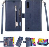 Voor Samsung Galaxy M10 / Galaxy A10 Multifunctionele Rits Horizontale Flip Leren Case met Houder & Portemonnee & 9 Kaartsleuven & Lanyard (Blauw)