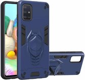 Voor Samsung Galaxy A71 2 in 1 Armor Knight Series PC + TPU beschermhoes met onzichtbare houder (koningsblauw)