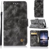 Voor ZTE Blade V8 Retro koperen knop Crazy Horse Horizontale Flip PU lederen tas met houder & kaartsleuven & portemonnee & lanyard (grijs)