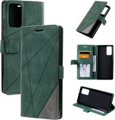 Voor Samsung Galaxy Note20 Skin Feel Splicing Horizontale flip lederen tas met houder & kaartsleuven & portemonnee & fotolijst (groen)