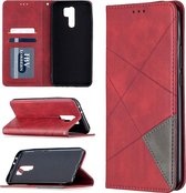 Voor xiaomi redmi 9 ruit textuur horizontale flip magnetische lederen tas met houder & kaartsleuven & portemonnee (rood)