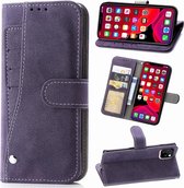 Voor iPhone 11 Pro MAX mat leer roterende kaarthouder met kaartsleuf en fotolijst en standaardfunctie (paars)