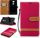 Kleurafstemming Denim Texture lederen tas voor Sony Xperia L2, met houder & kaartsleuven & portemonnee & lanyard (rood)